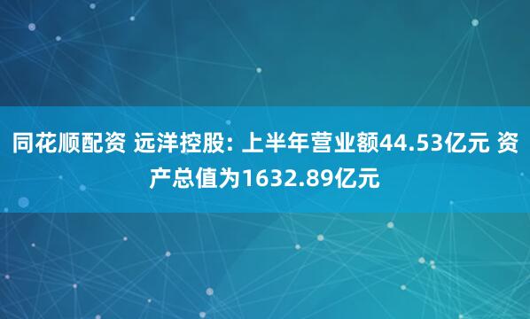 同花顺配资 远洋控股: 上半年营业额44.53亿元 资产总值为1632.89亿元